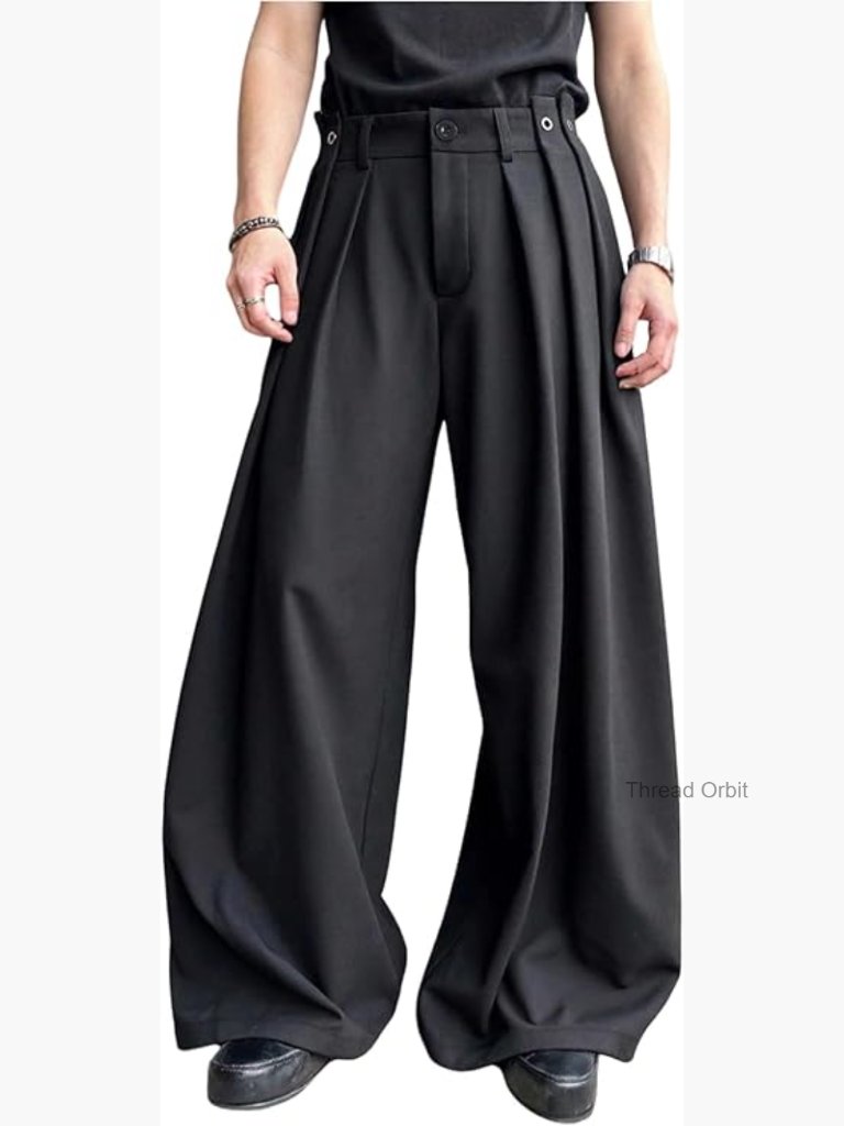 Men's Baggy Wide Leg Dress Pants Pleated Loose Work Trousers With Pocket